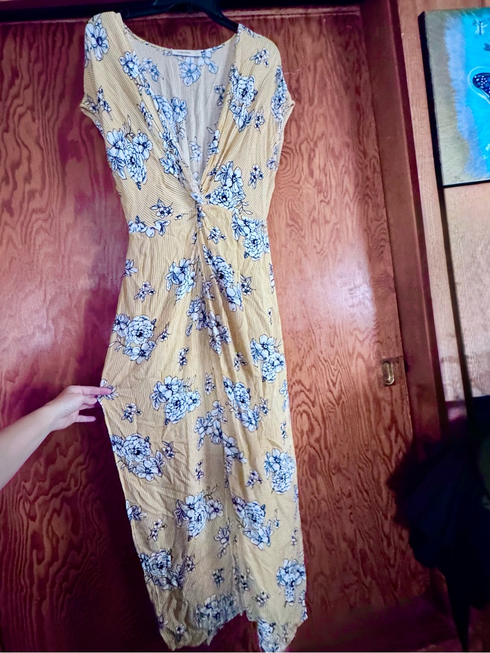 Yellow Floral Twist-Front Maxi Dress